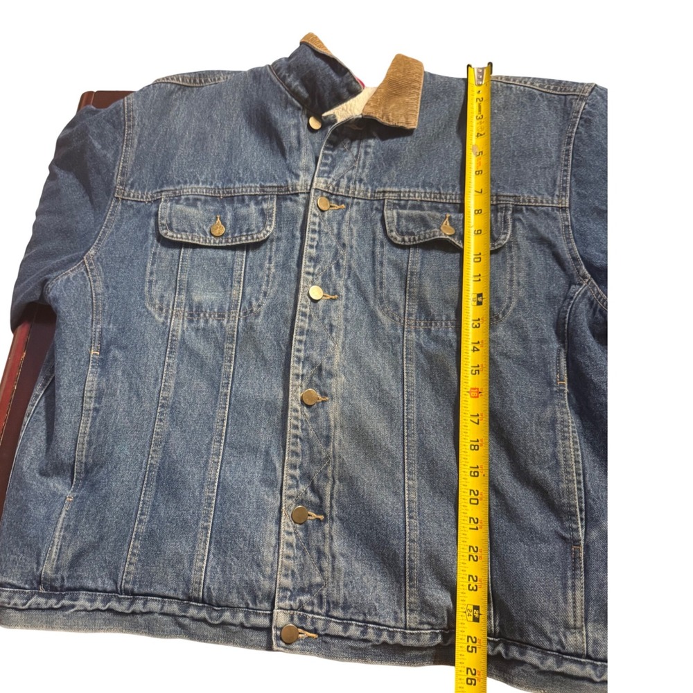 Vintage 80/90s High Noon Men's Sherpa Lined Denim Trucker Jacket Corduroy Collar - Picture 7 of 8